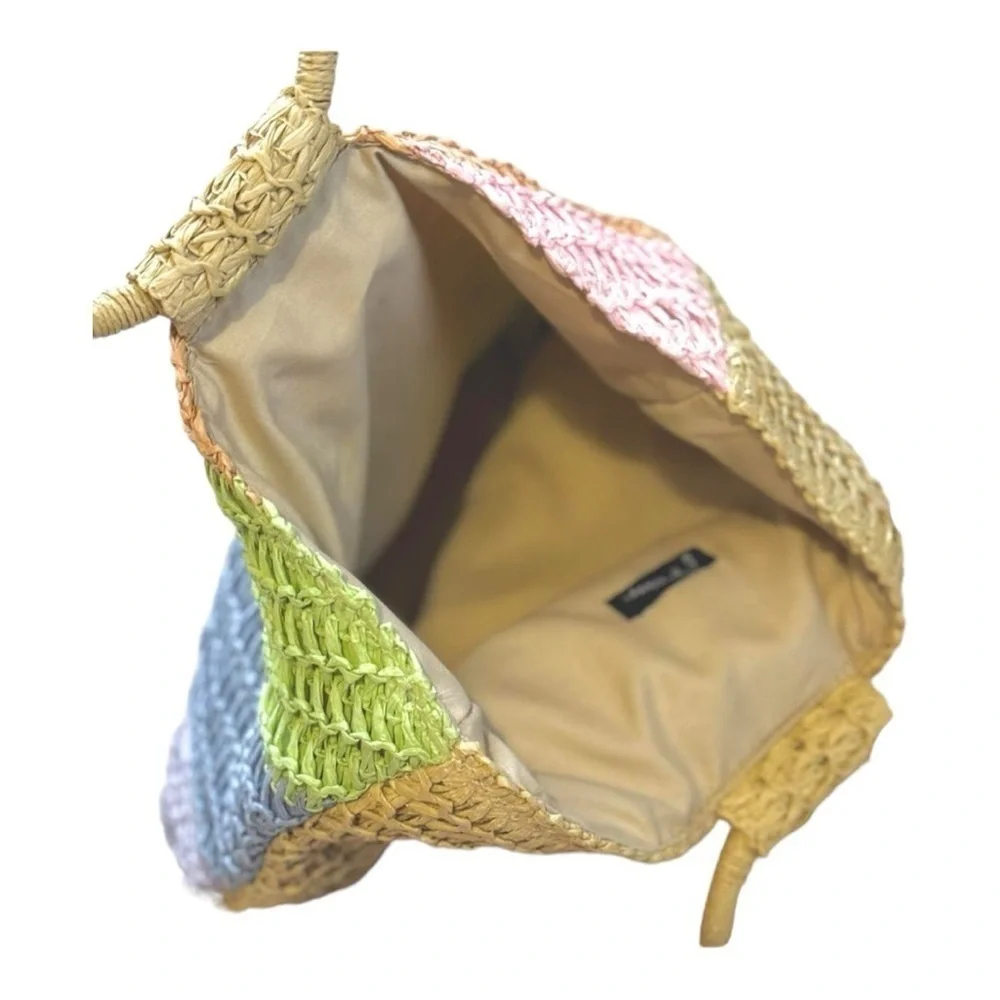 Art Class Weaved Paper Small Tote Circle Handles Handbag Multicolor Lined